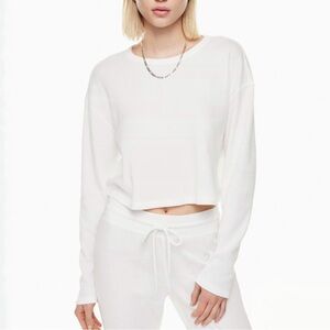 Aritzia Sunday Best White Baby Waffle Crop Top Long Sleeve‎ Size Small
